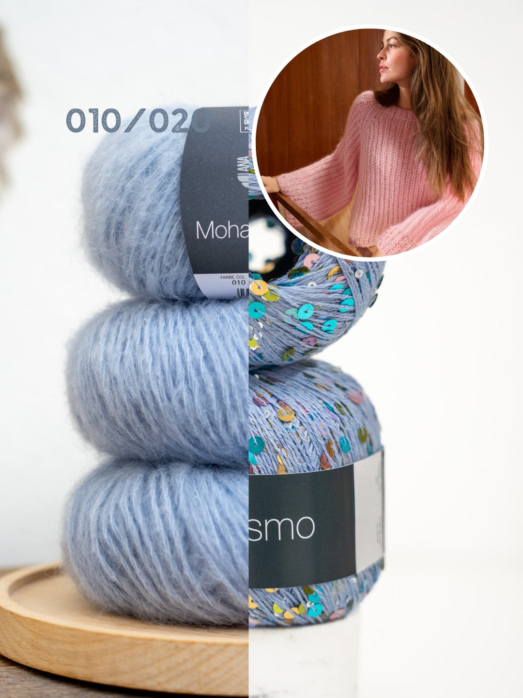 Strickpaket Mohair Di Gio Cosmo Top-down Pullover im Patentmuster