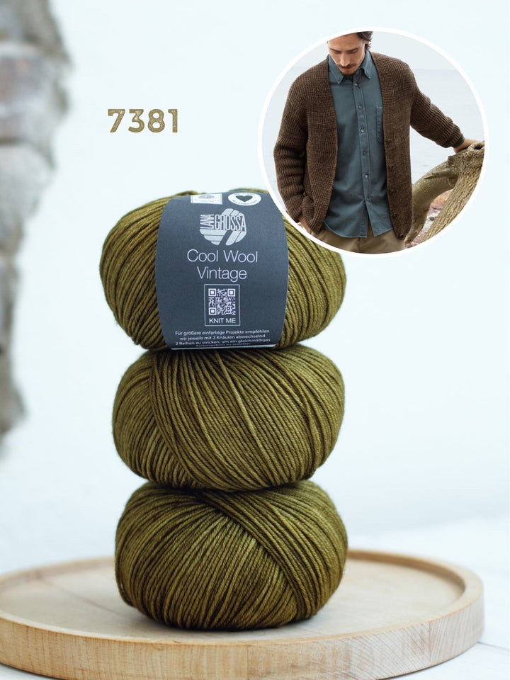 Strickpaket Cool Wool Vintage V-Ausschnitt Jacke im Halbpatent für Herren