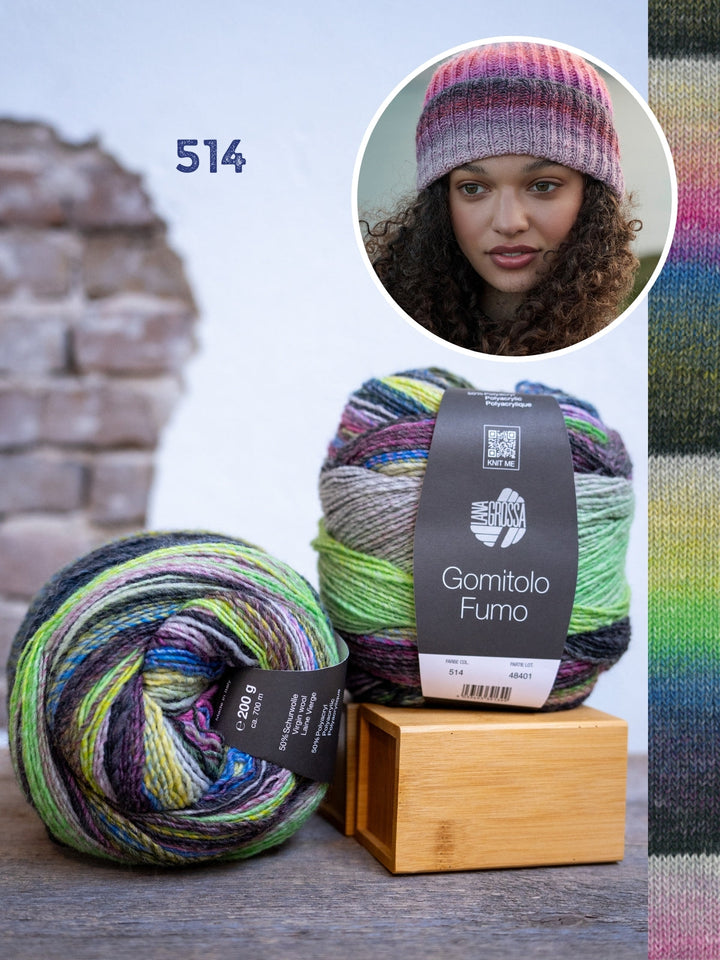 Strickpaket Gomitolo Fumo Mütze im Patentmuster