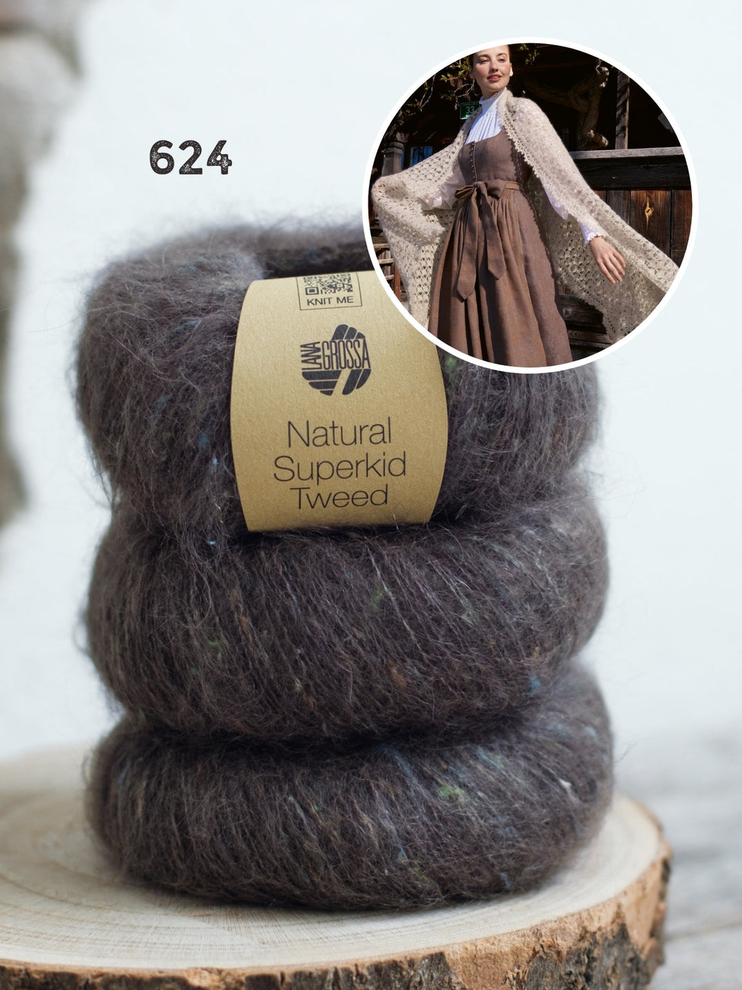 Häkelpaket Natural Superkid Tweed Tuch im Muschelmuster