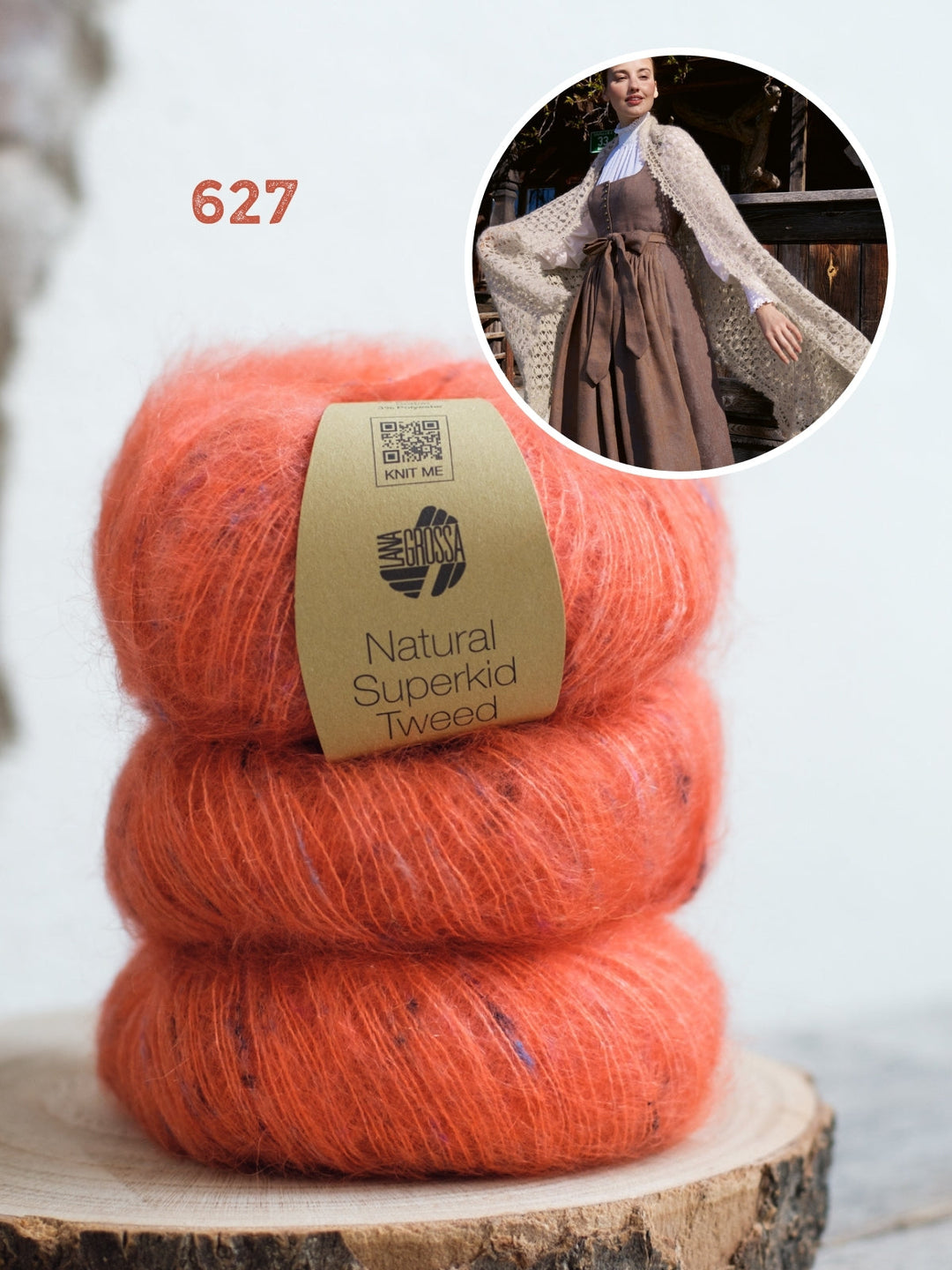 Häkelpaket Natural Superkid Tweed Tuch im Muschelmuster