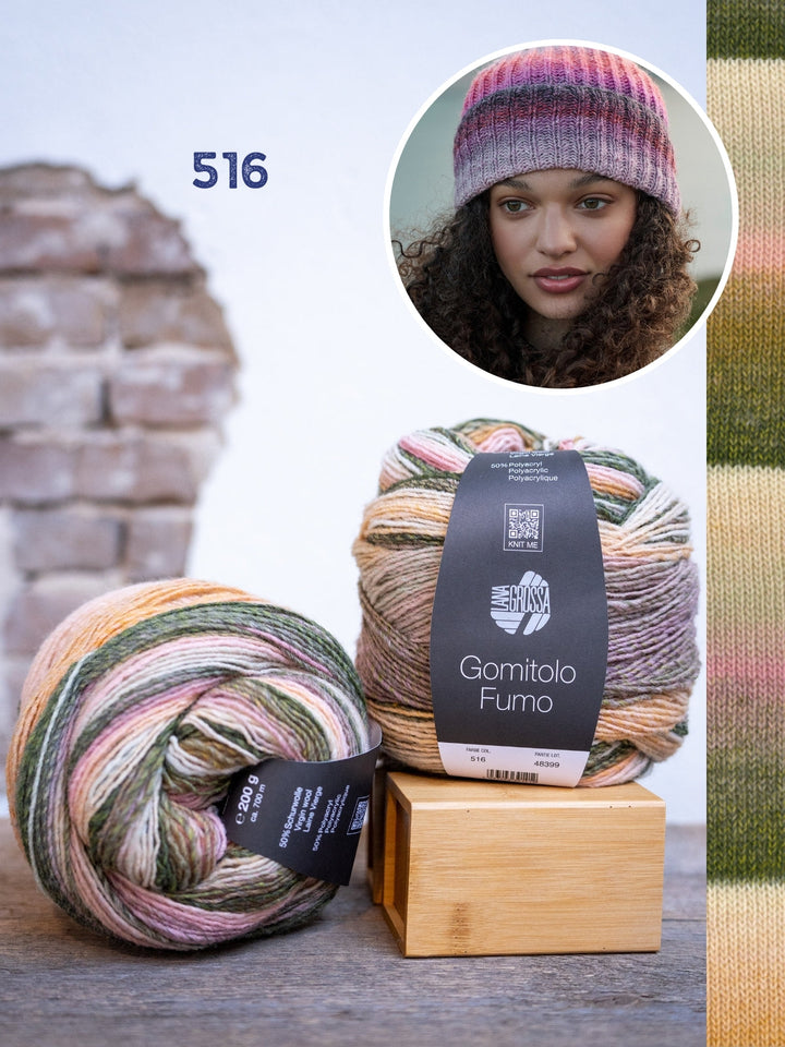 Strickpaket Gomitolo Fumo Mütze im Patentmuster