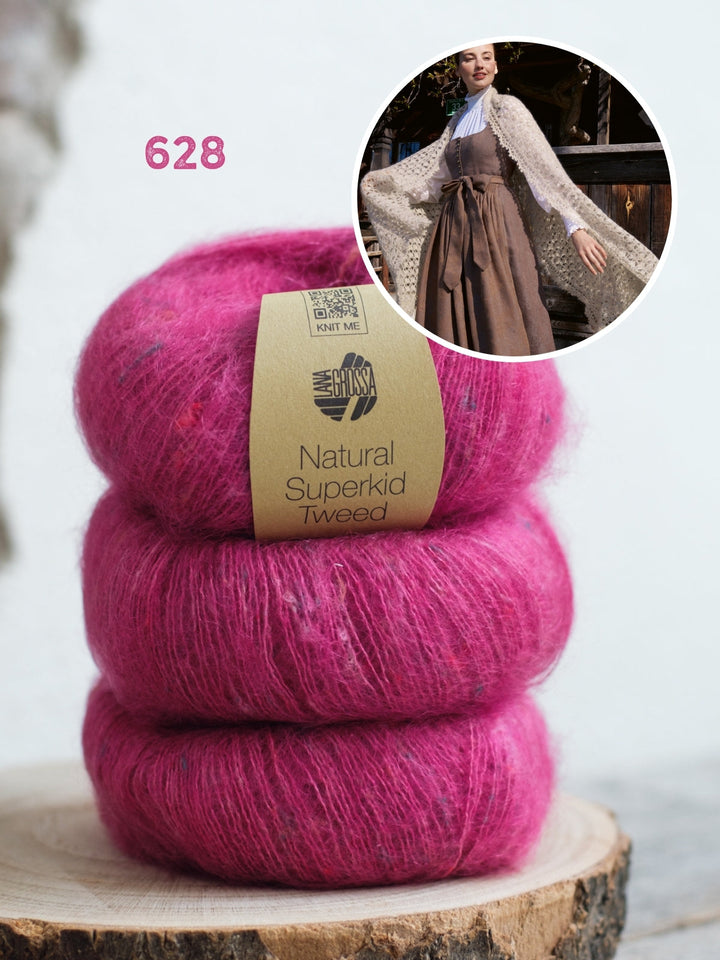Häkelpaket Natural Superkid Tweed Tuch im Muschelmuster