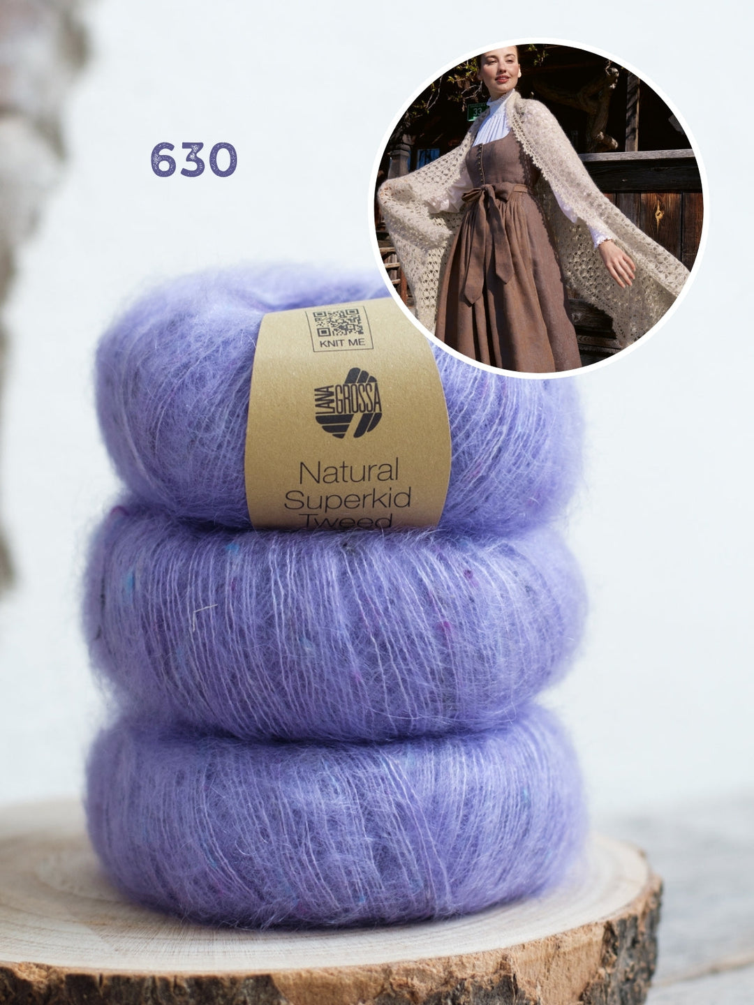Häkelpaket Natural Superkid Tweed Tuch im Muschelmuster