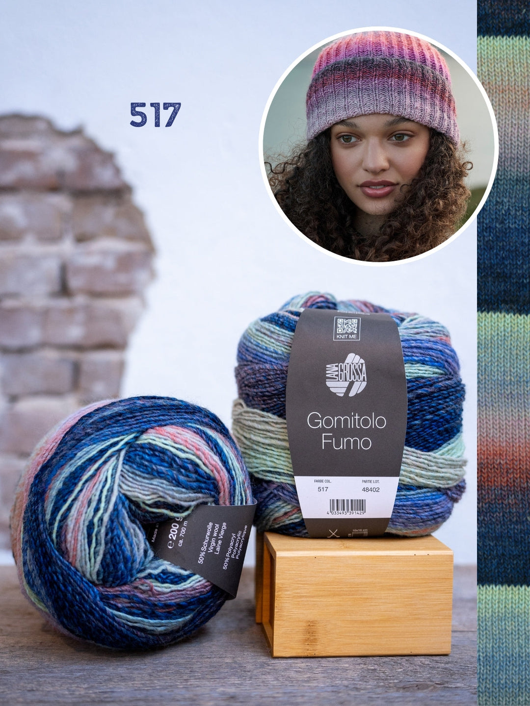 Strickpaket Gomitolo Fumo Mütze im Patentmuster