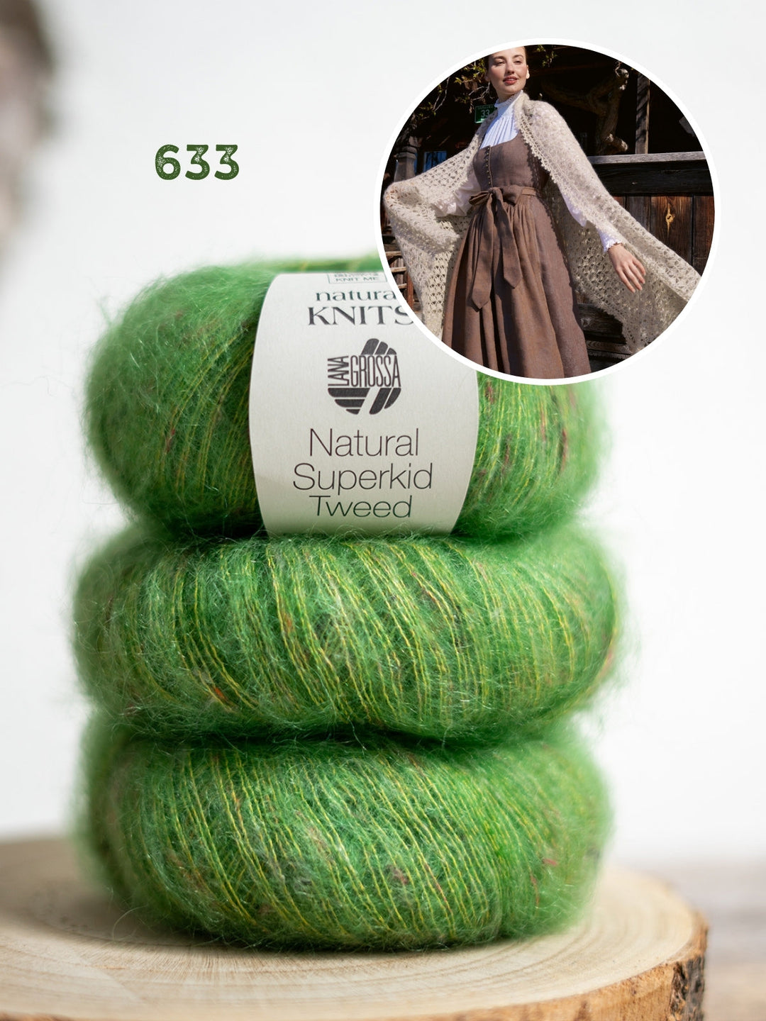 Häkelpaket Natural Superkid Tweed Tuch im Muschelmuster