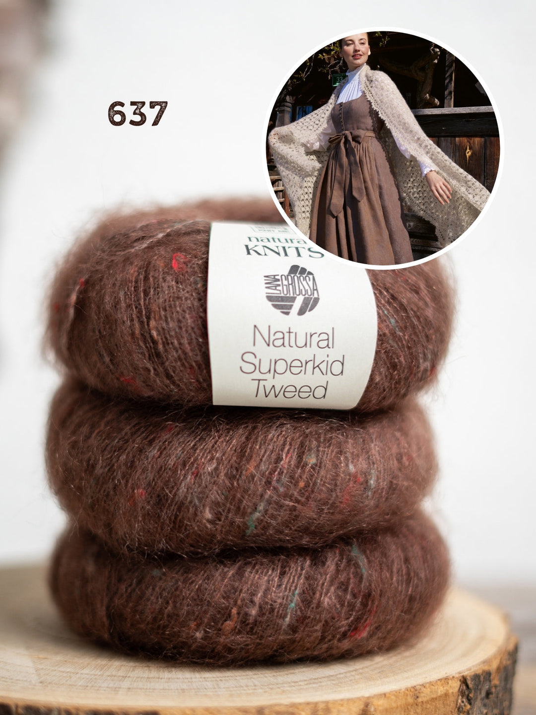 Häkelpaket Natural Superkid Tweed Tuch im Muschelmuster