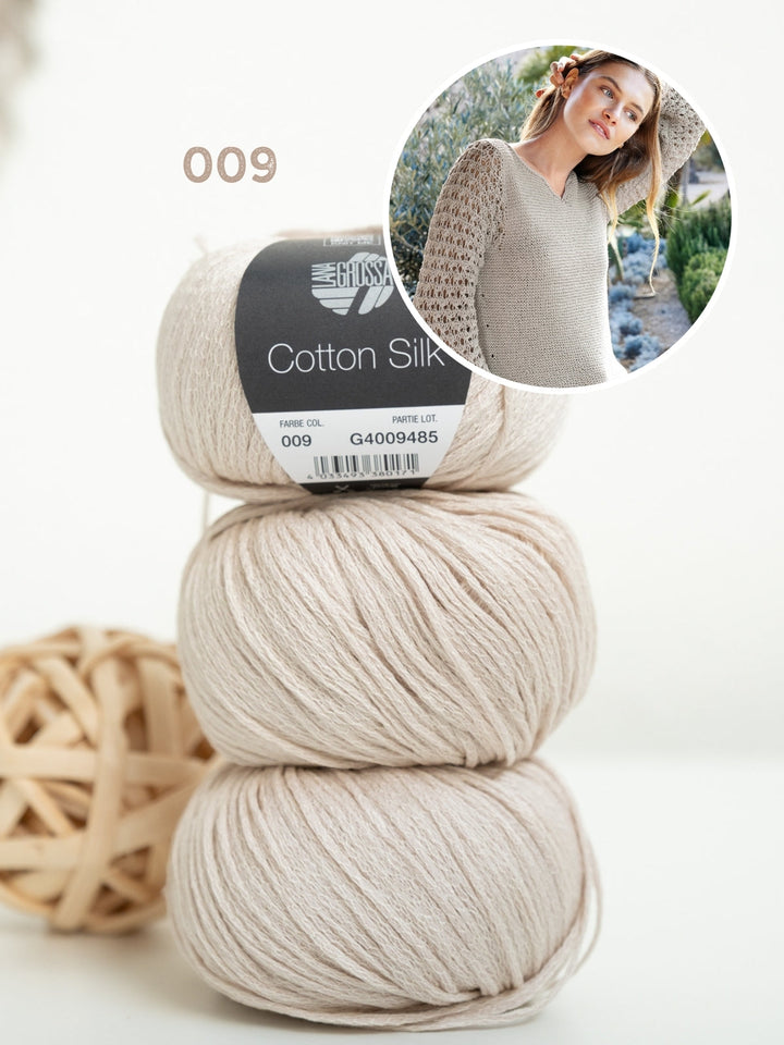 Strickpaket Cotton Silk Pullover mit Ajourärmeln