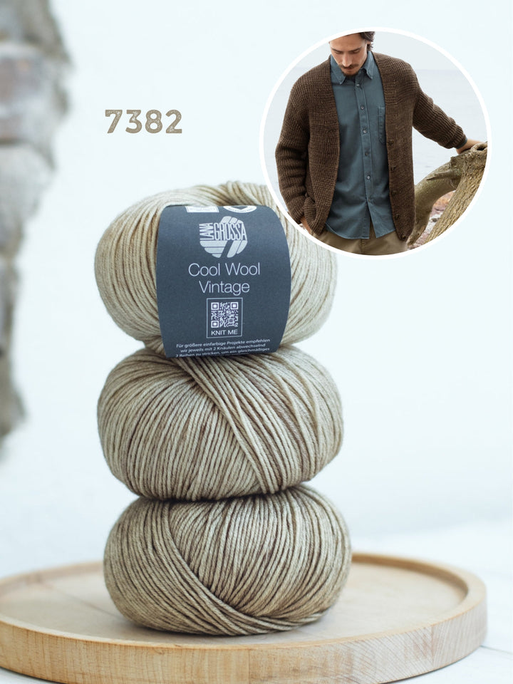 Strickpaket Cool Wool Vintage V-Ausschnitt Jacke im Halbpatent für Herren