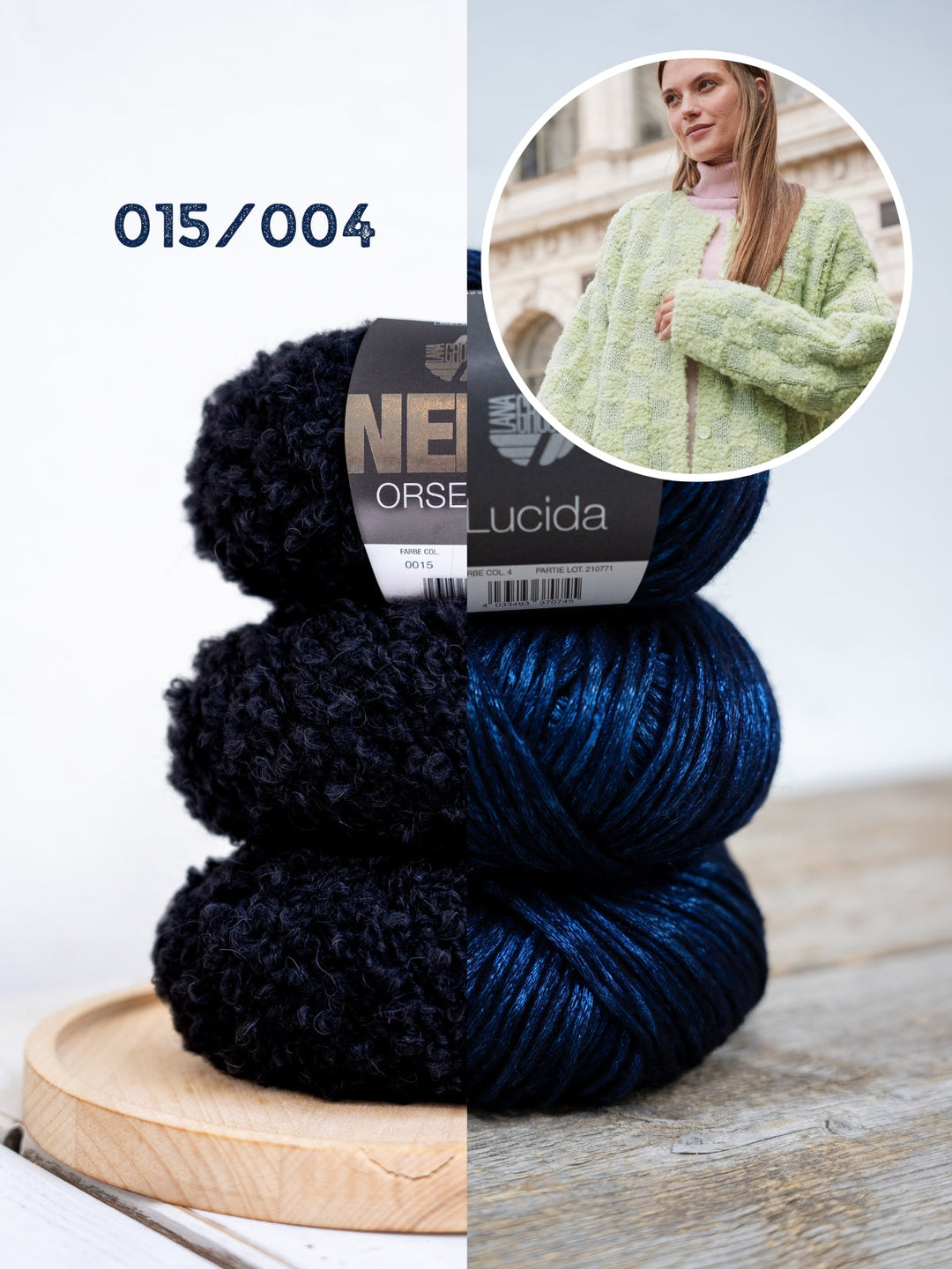 Strickpaket Orsetto Lucida Schachbrett-Jacke