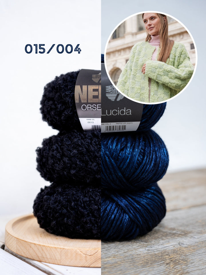 Strickpaket Orsetto Lucida Schachbrett-Jacke