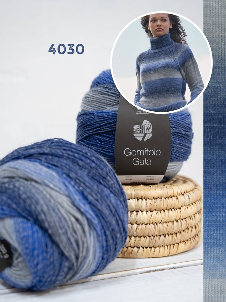 Strickpaket Gomitolo Gala Top-down Raglanpullover mit Rollkragen