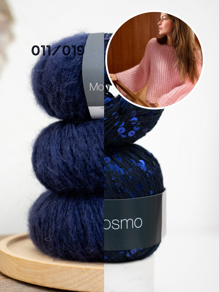 Strickpaket Mohair Di Gio Cosmo Top-down Pullover im Patentmuster