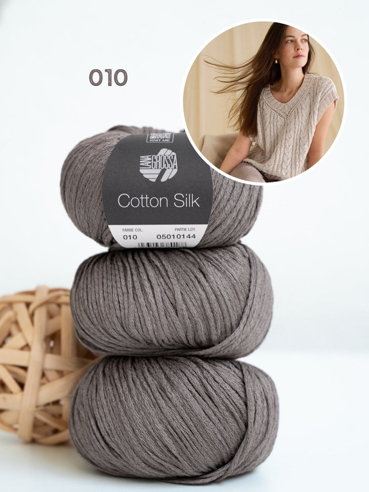 Strickpaket Cotton Silk Top mit Zöpfen