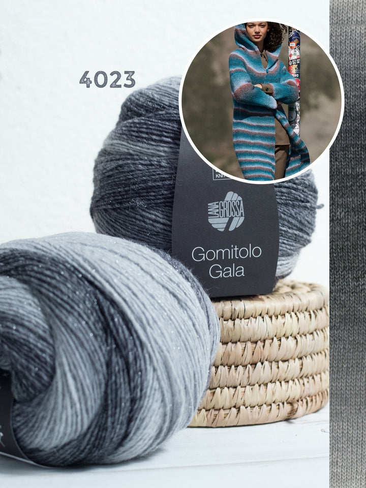 Strickpaket Gomitolo Gala Top-down Mantel mit Kapuze