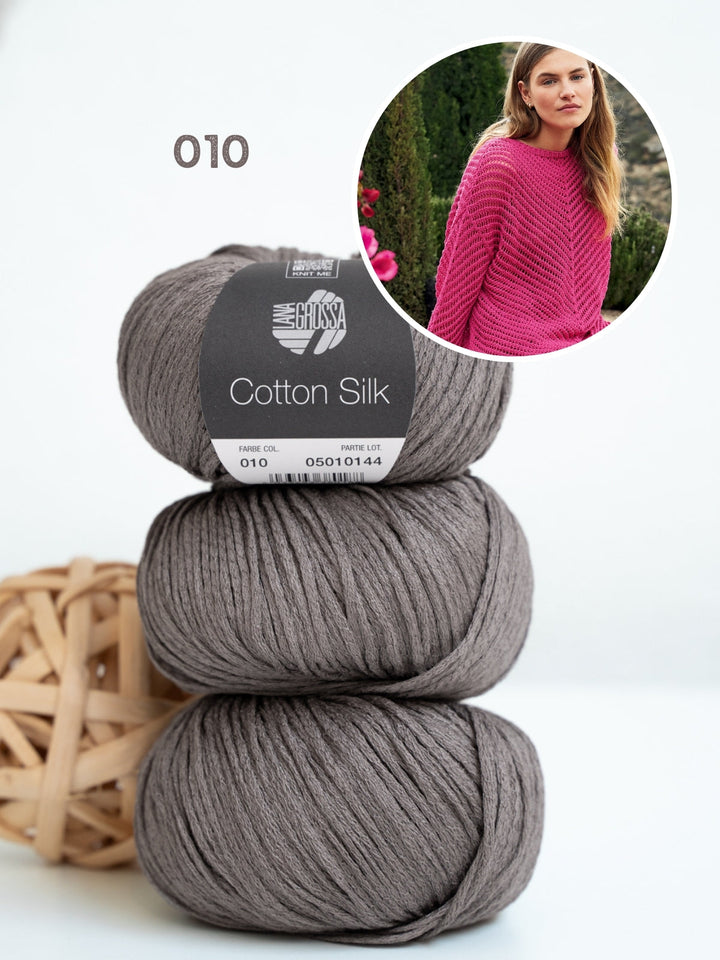 Strickpaket Cotton Silk Pullover mit Fischgrätmuster