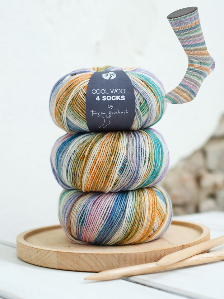 Cool Wool 4 Socks Print 7753 Grau / Türkis / Fuchsia / Orange