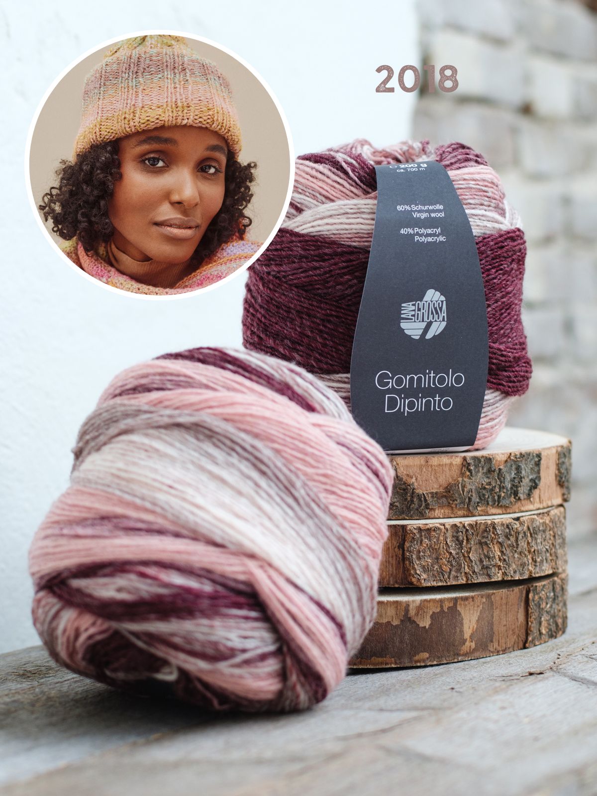 Strickpaket Gomitolo Dipinto Umschlag-Mütze – Knotten Wolle