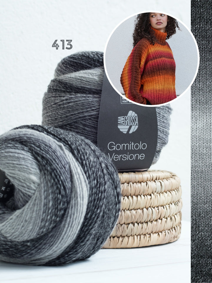 Strickpaket Gomitolo Versione Top-down Pullover mit Fledermausärmeln