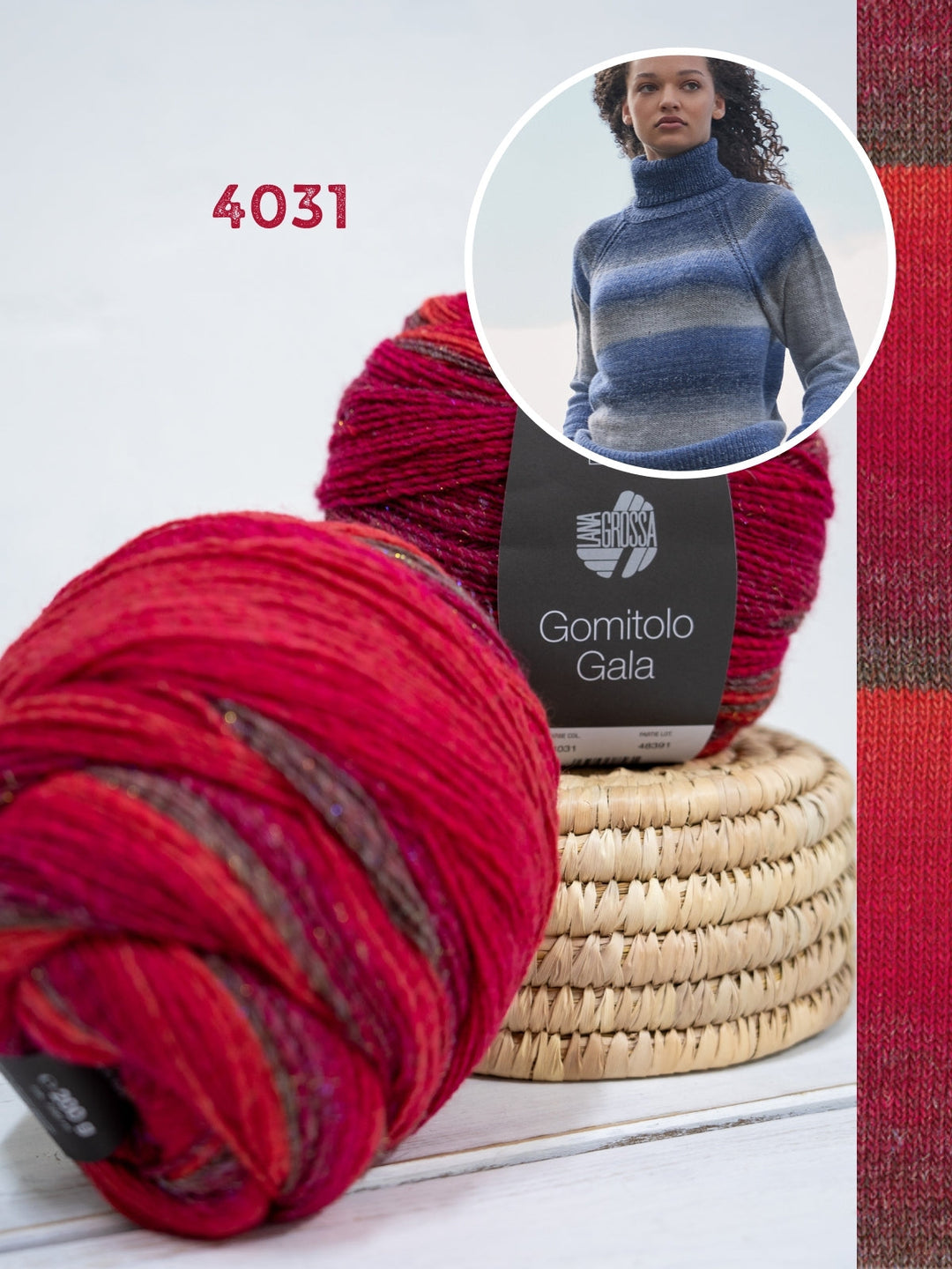 Strickpaket Gomitolo Gala Top-down Raglanpullover mit Rollkragen