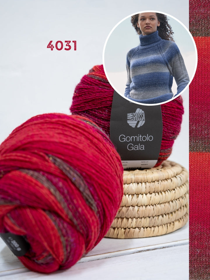 Strickpaket Gomitolo Gala Top-down Raglanpullover mit Rollkragen
