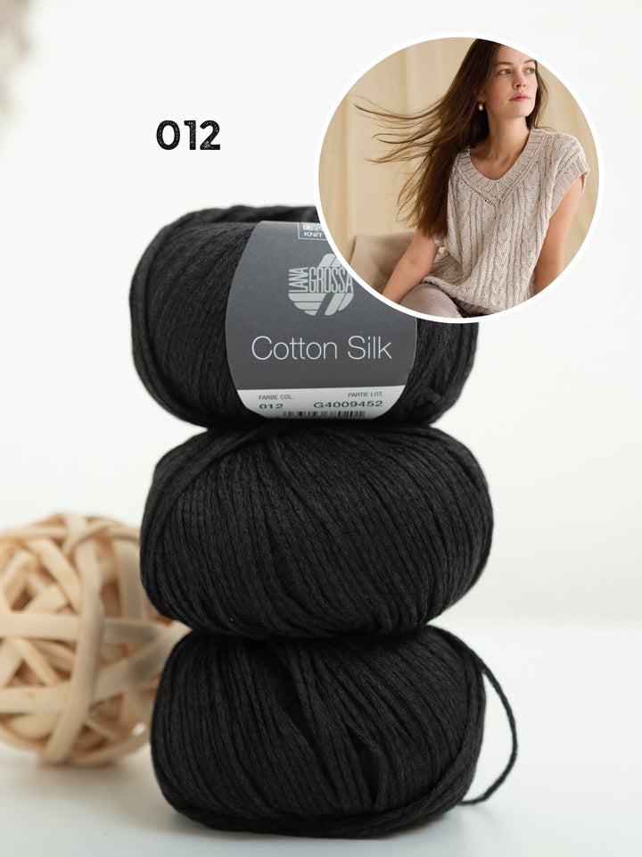 Strickpaket Cotton Silk Top mit Zöpfen