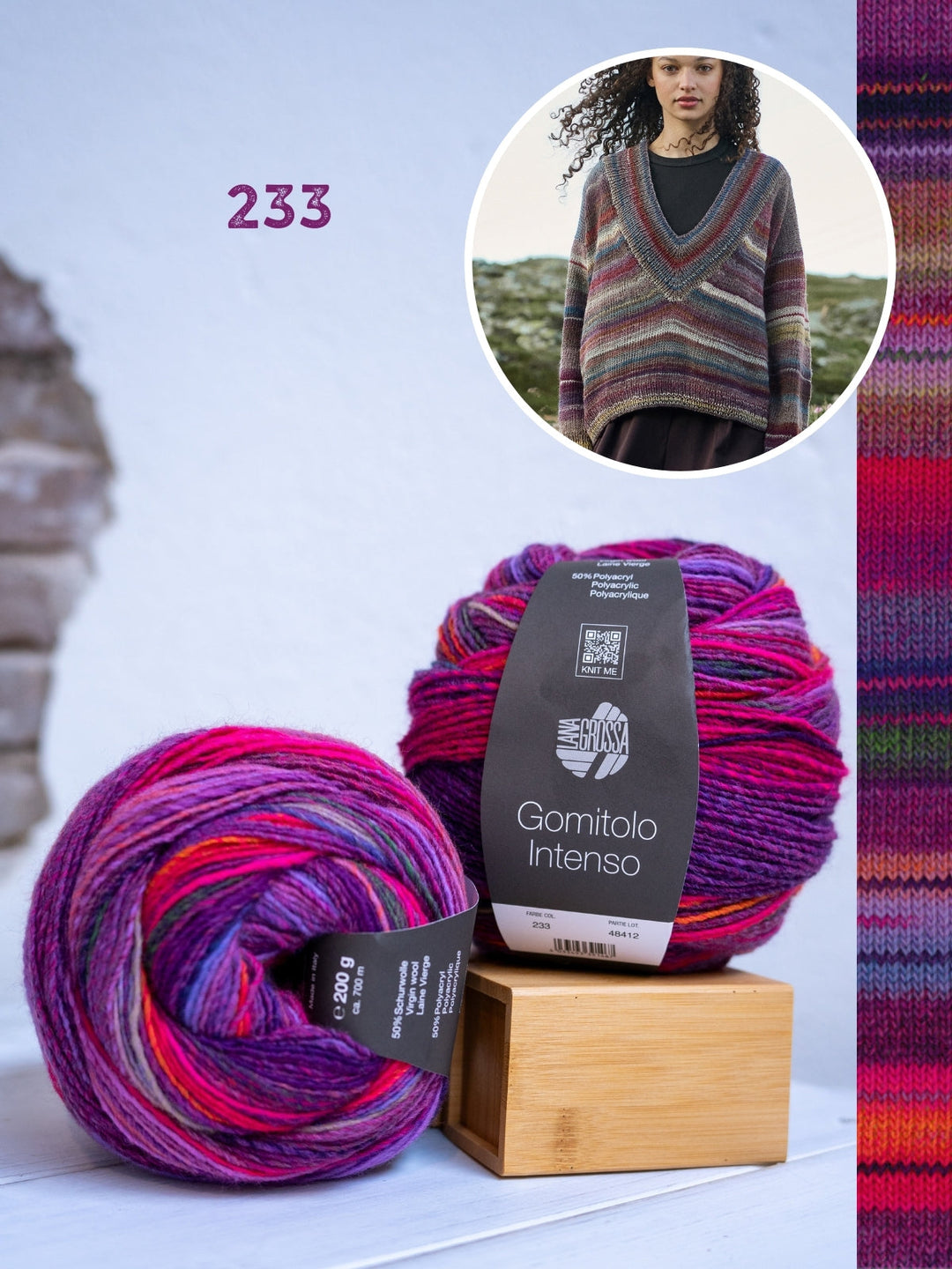 Strickpaket Gomitolo Intenso Top-down V-Ausschnitt-Pullover
