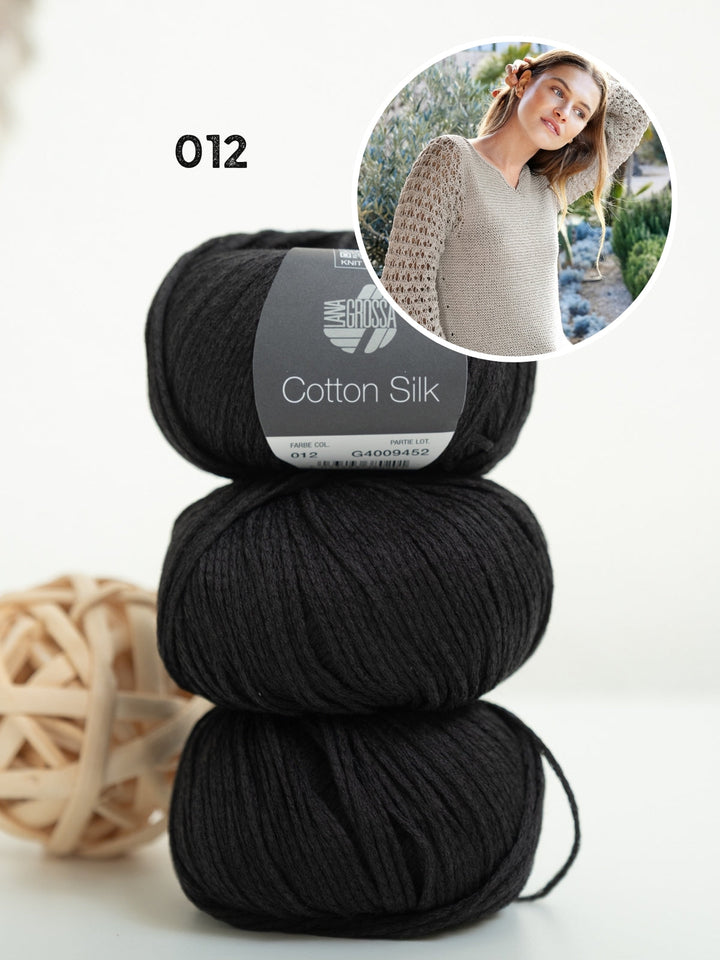 Strickpaket Cotton Silk Pullover mit Ajourärmeln