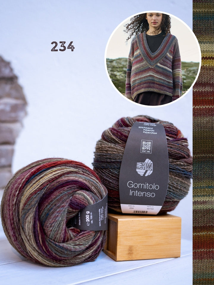 Strickpaket Gomitolo Intenso Top-down V-Ausschnitt-Pullover