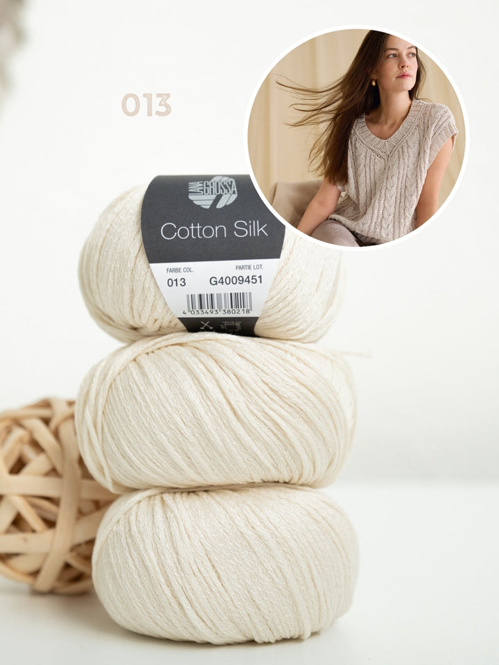 Strickpaket Cotton Silk Top mit Zöpfen