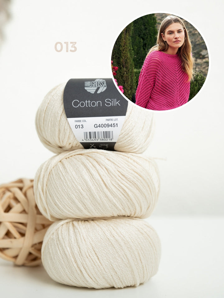 Strickpaket Cotton Silk Pullover mit Fischgrätmuster