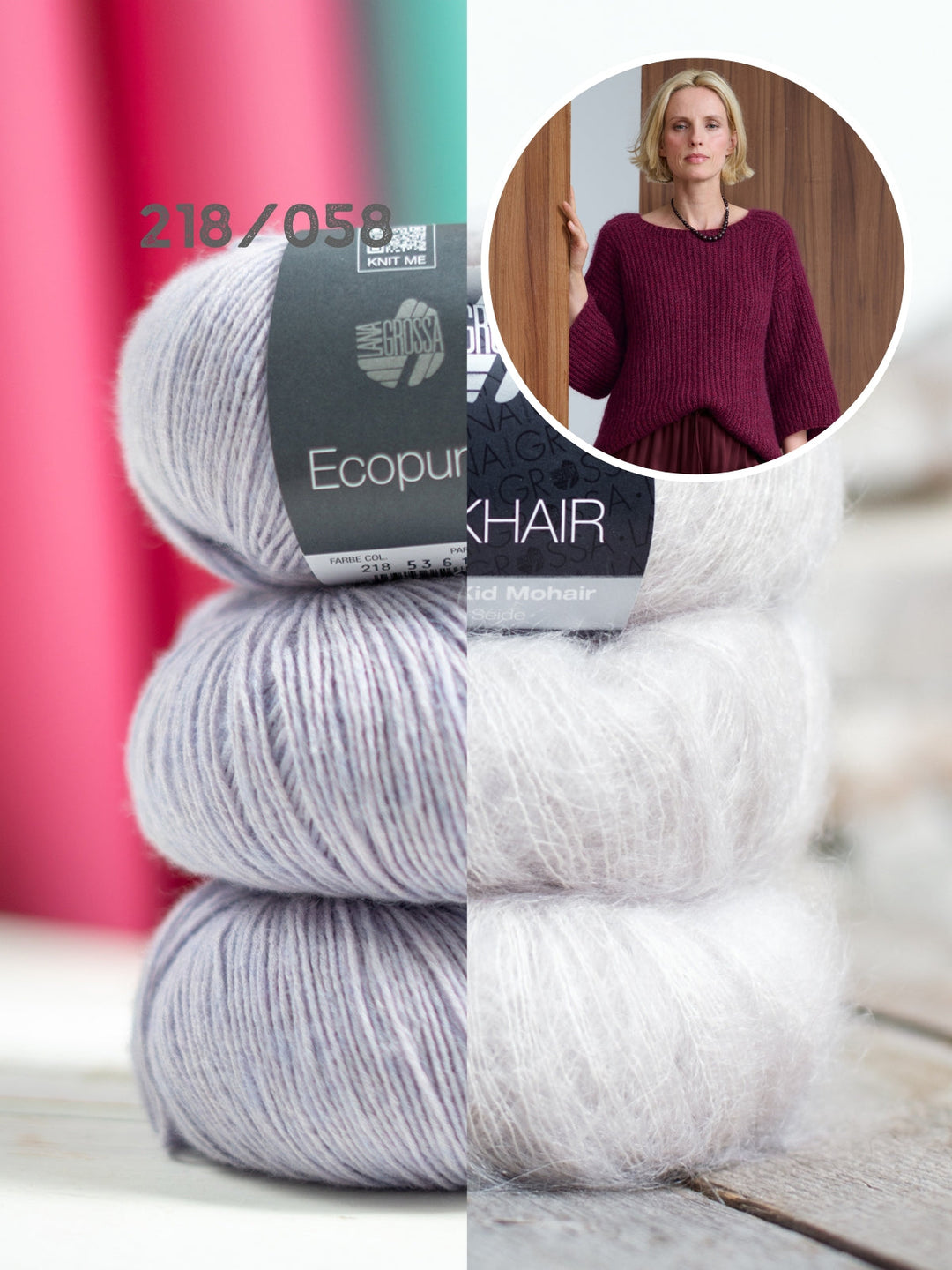 Strickpaket Ecopuno Silkhair Pullover im Patentmuster