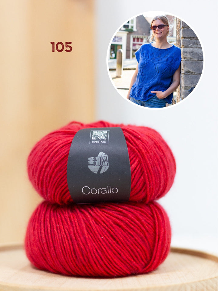 Strickpaket Meadow Ajour Top - Corallo Uni