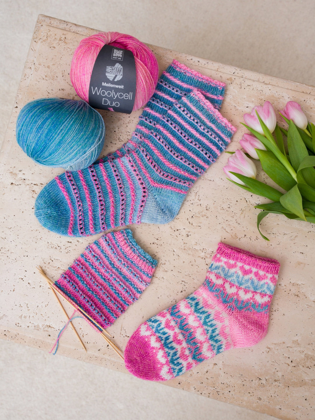 Strickpaket Frühlingssocken Woolycell Mix - Tanja Steinbach