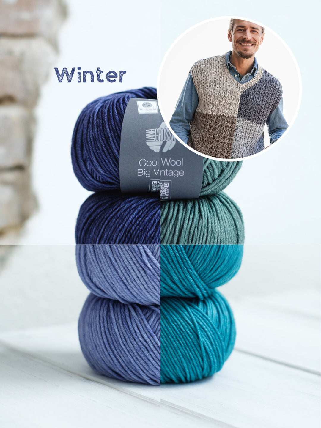 Strickpaket Cool Wool Big Vintage Colorblock Pullunder für ihn