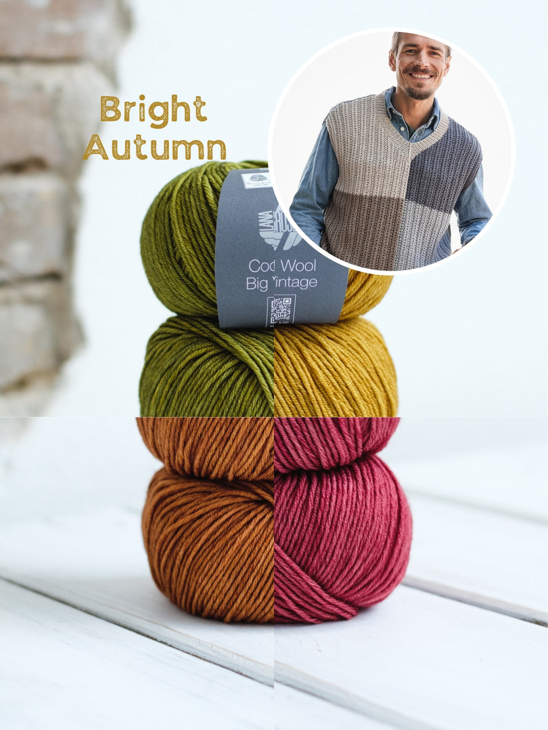 Strickpaket Cool Wool Big Vintage Colorblock Pullunder für ihn