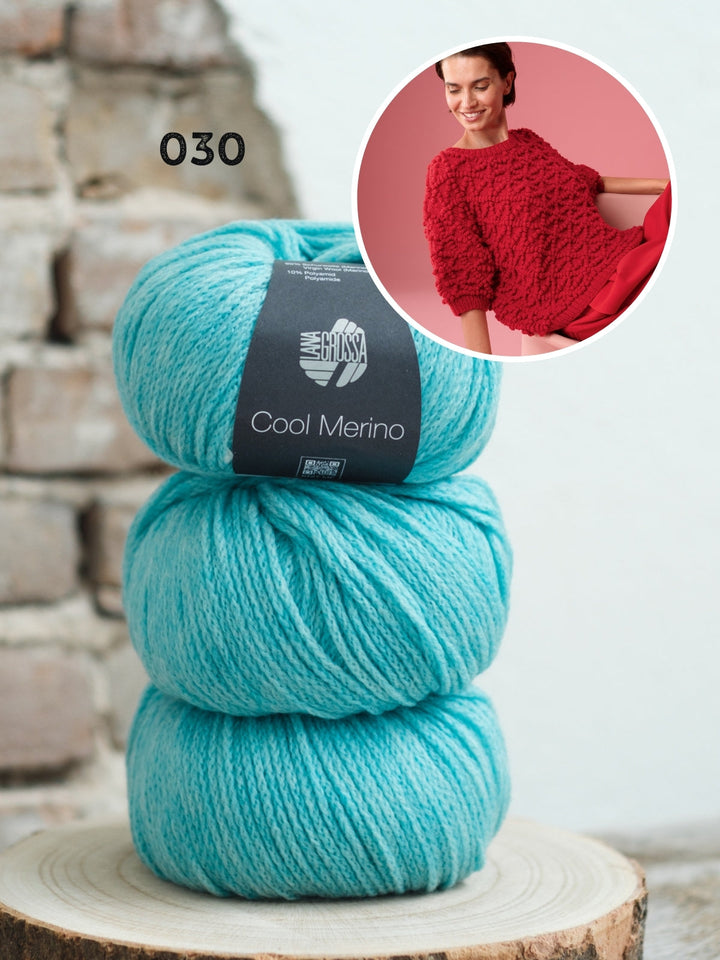 Strickpaket Cool Merino Pullover mit Noppenmuster