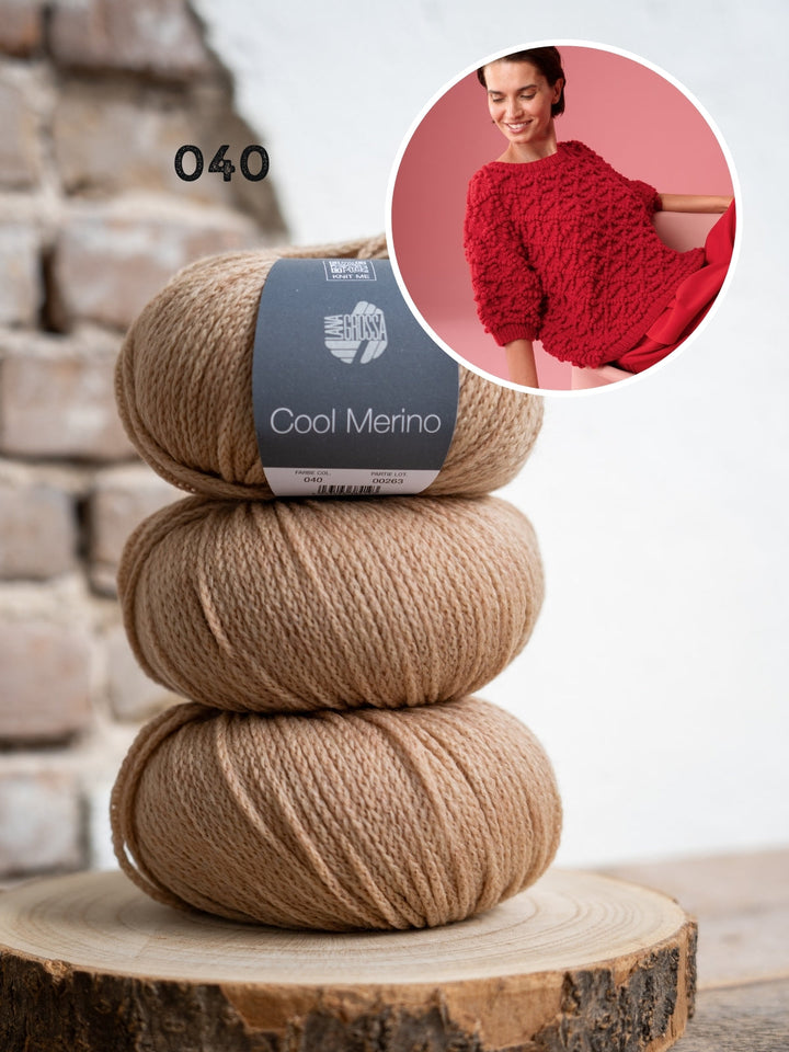 Strickpaket Cool Merino Pullover mit Noppenmuster
