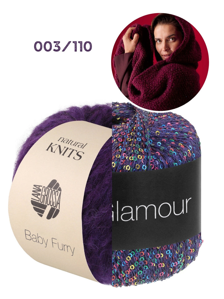Strickpaket Baby Furry &amp; Glamour Kapuzenschal