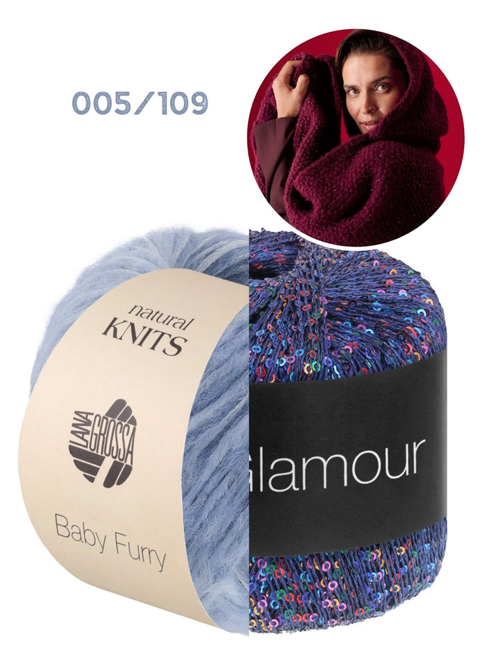 Strickpaket Baby Furry &amp; Glamour Kapuzenschal