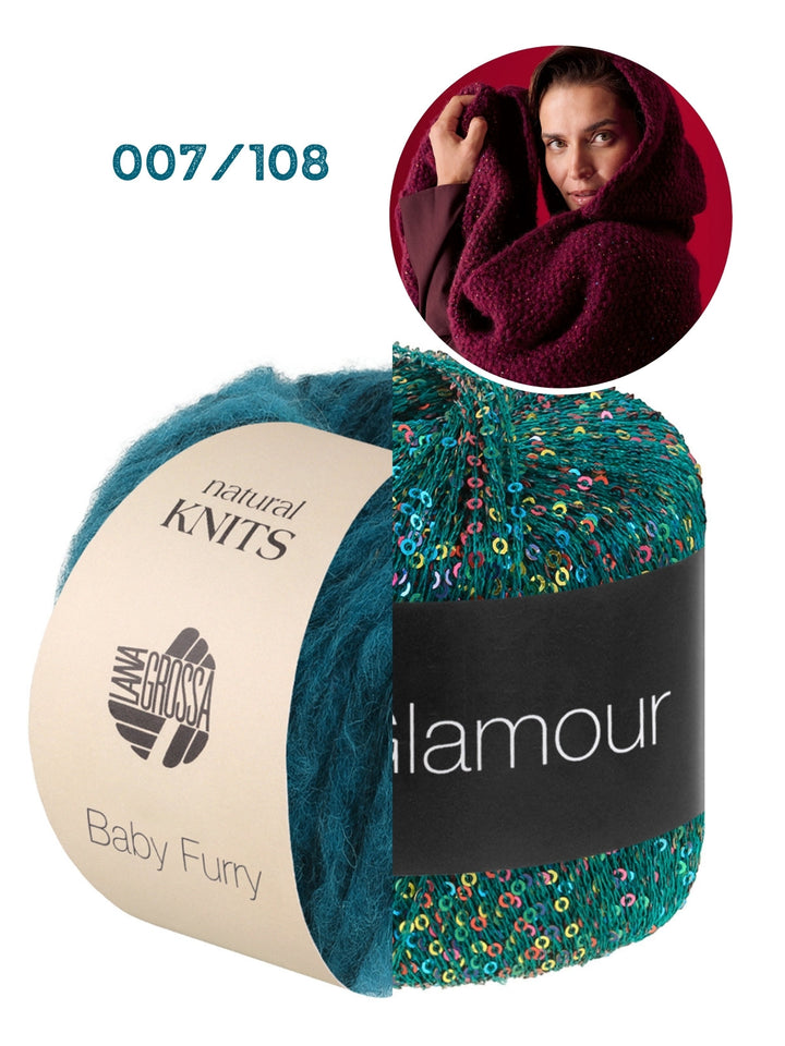 Strickpaket Baby Furry &amp; Glamour Kapuzenschal