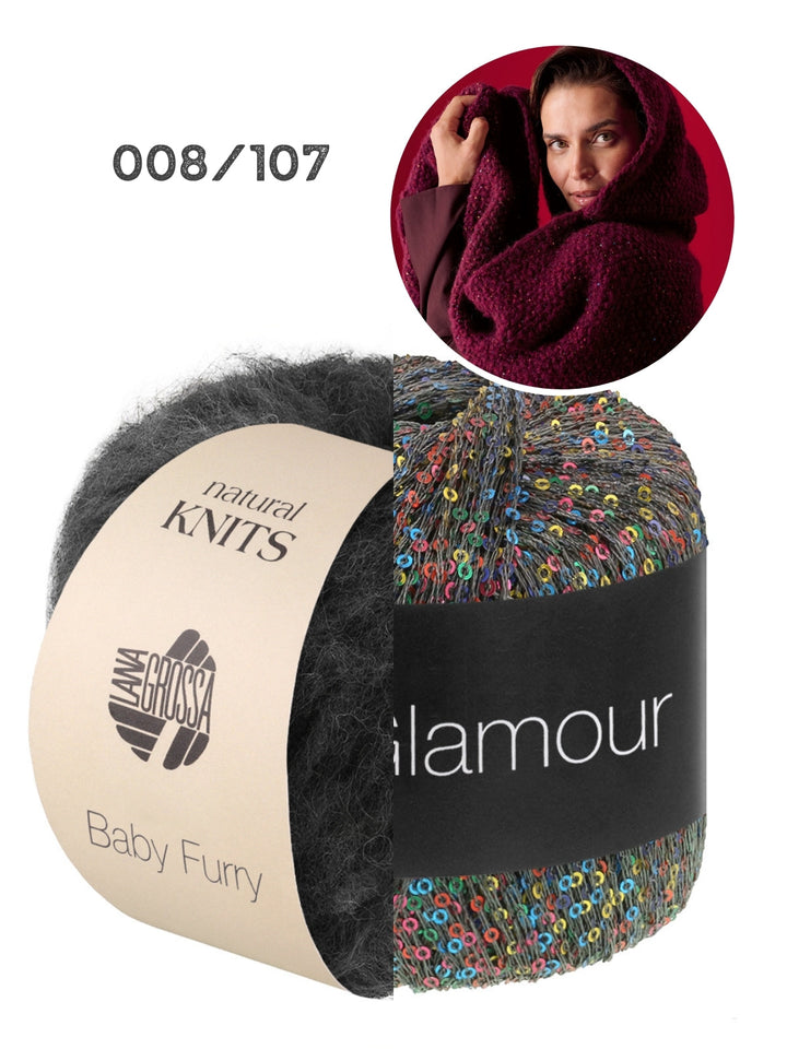 Strickpaket Baby Furry &amp; Glamour Kapuzenschal