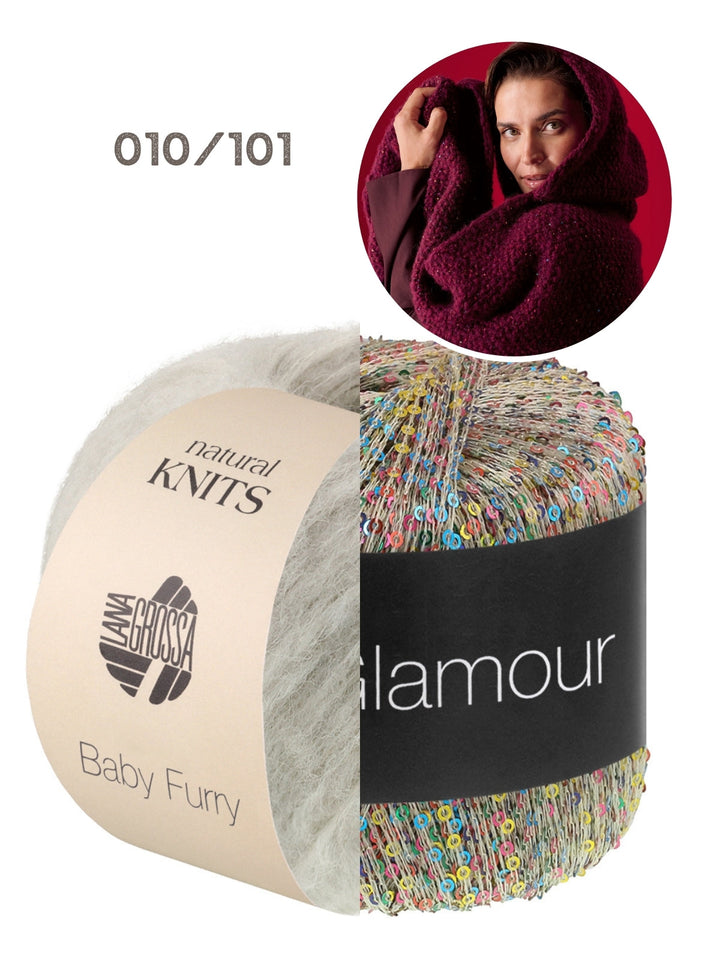 Strickpaket Baby Furry &amp; Glamour Kapuzenschal