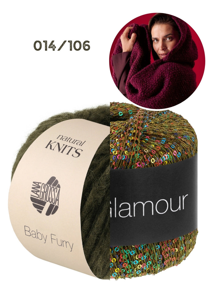 Strickpaket Baby Furry &amp; Glamour Kapuzenschal