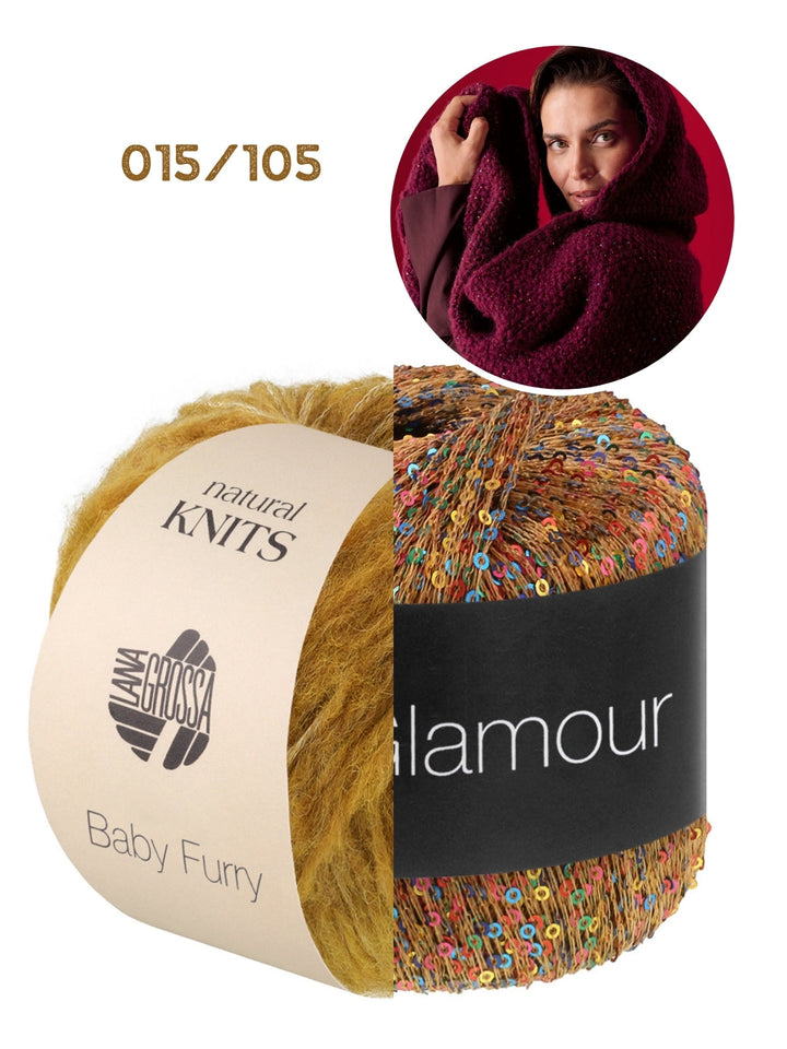 Strickpaket Baby Furry &amp; Glamour Kapuzenschal