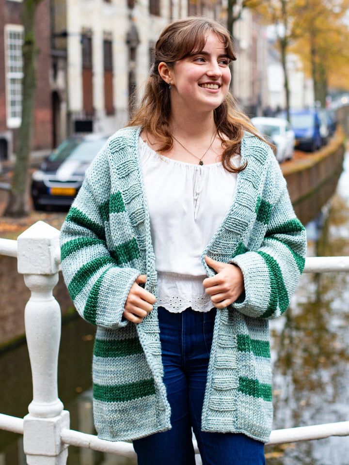 Strickpaket Vintage Superchunky Top-down Streifenjacke