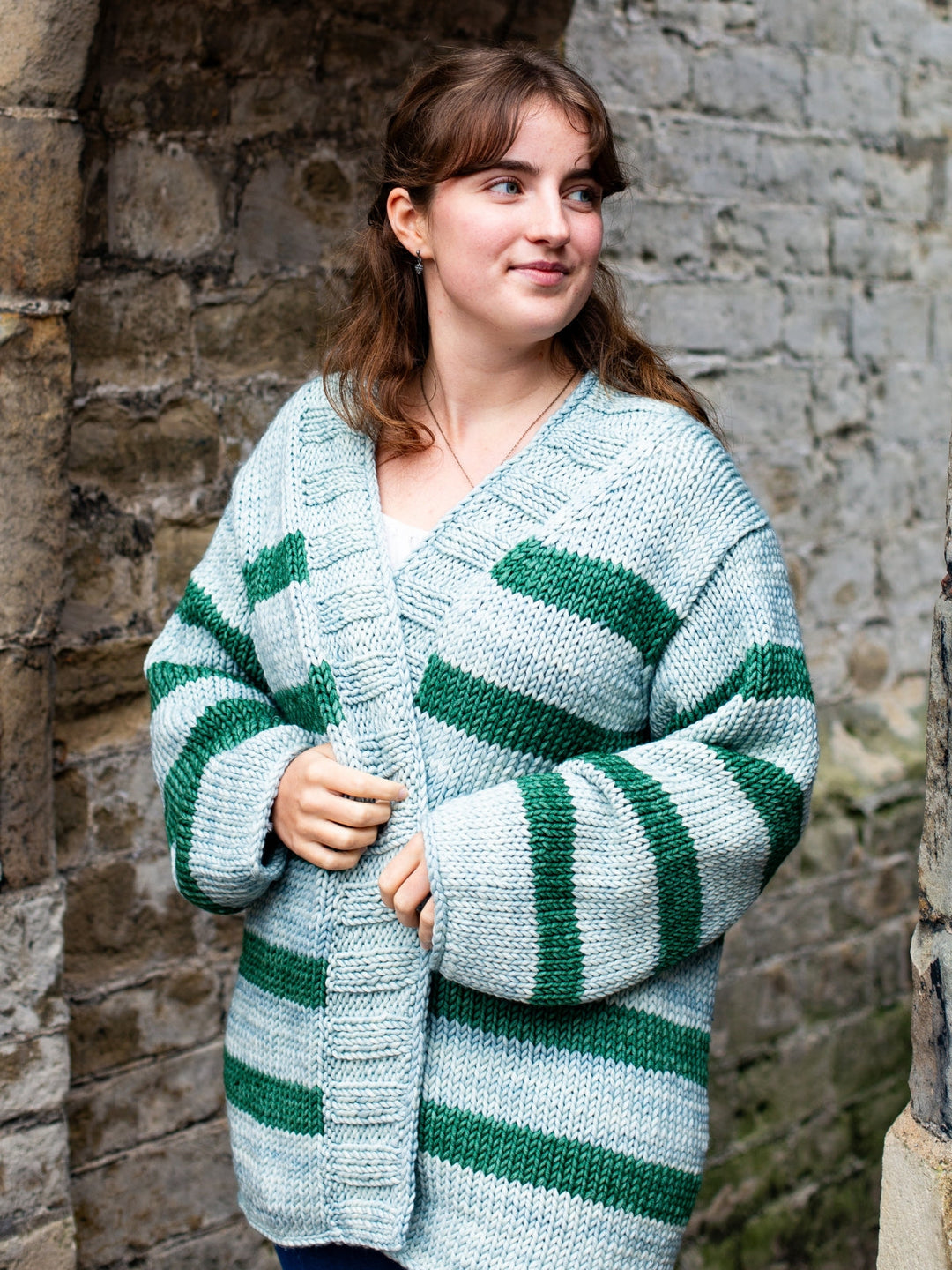 Strickpaket Vintage Superchunky Top-down Streifenjacke