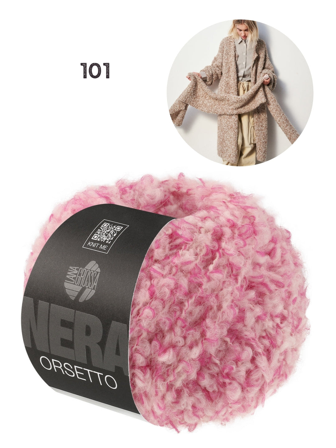 Strickpaket Orsetto langer Mantel mit Häkelkante