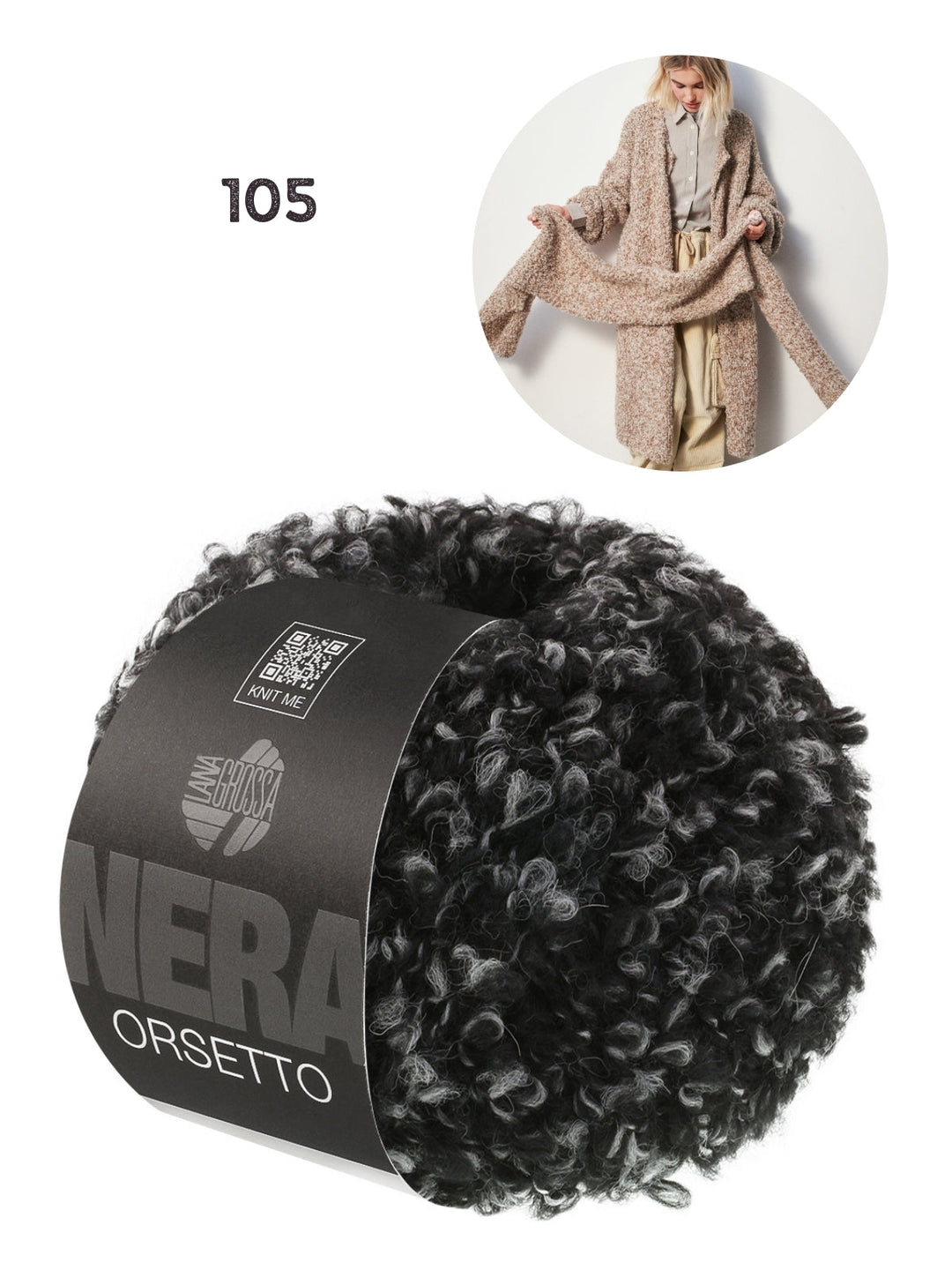Strickpaket Orsetto langer Mantel mit Häkelkante