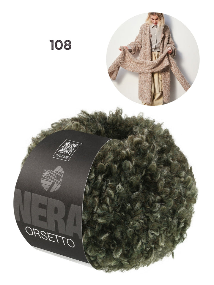 Strickpaket Orsetto langer Mantel mit Häkelkante